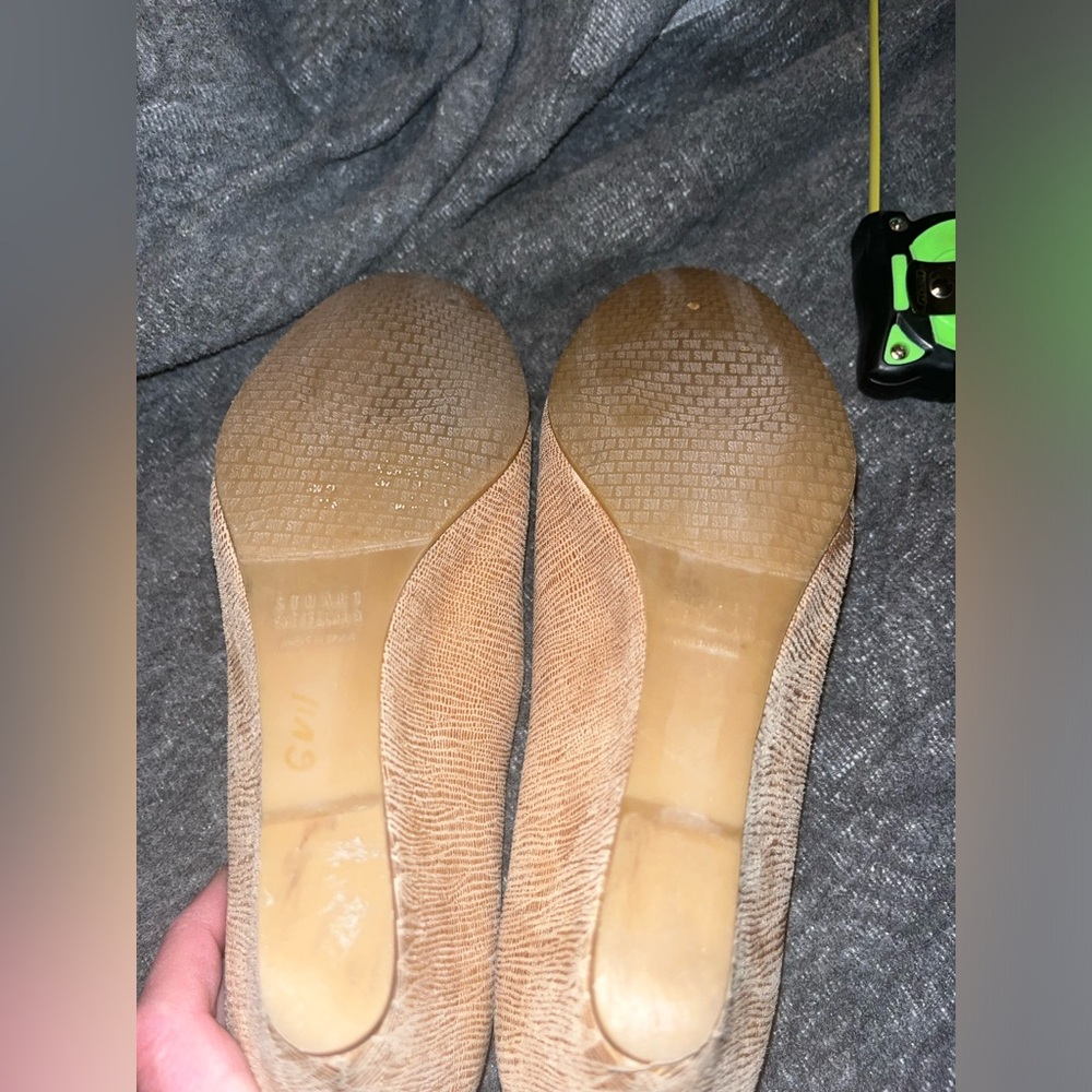 Stuart Weitzman Tan Beige Women Lizard Leather Wedge shoes sz 8.5 - Picture 11 of 13